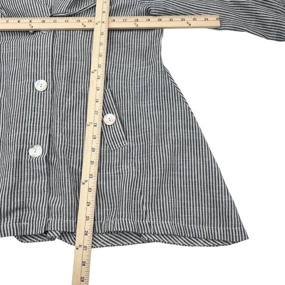 Jones & Co Women's Medium Stripe Linen Cotton Button-Up Roll Tab‎ Sleeves Blouse - Picture 4 of 6